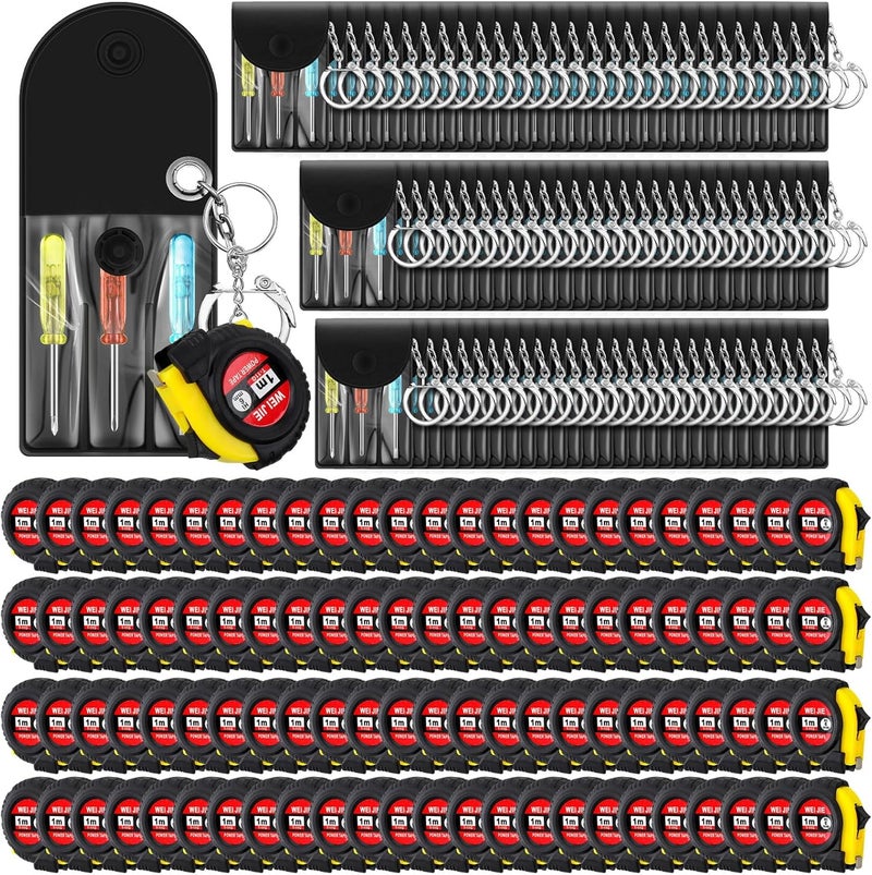 Jutom 168 Pcs Mini Tape Measure Keychain Bulk Mini Screwdriver Keychain Set Adult Tool Party for Men Valentine's Day Gifts - Image 1
